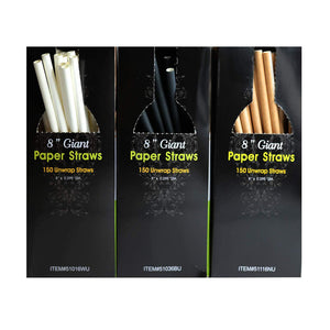 Poly King® 8" Giant Paper Straws Unwrapped White/Natural/Black Eco Straw Dispenser 600 Count
