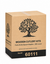 Load image into Gallery viewer, Individually Paper Wrapped Wooden Cutlery Kit (Fork, Knife, Spoon, Napkin)