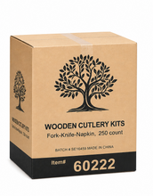Load image into Gallery viewer, Individual Paper Wrapped Wooden Cutlery Kit (Fork, Knife, Napkin)