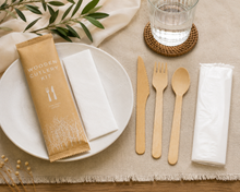 Load image into Gallery viewer, Individual Paper Wrapped Wooden Cutlery Kit (Fork, Knife, Napkin)