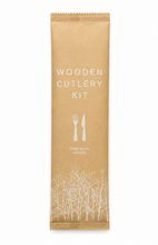 Load image into Gallery viewer, Individual Paper Wrapped Wooden Cutlery Kit (Fork, Knife, Napkin)