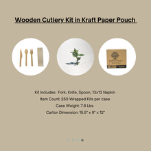 Load image into Gallery viewer, Individually Paper Wrapped Wooden Cutlery Kit (Fork, Knife, Spoon, Napkin)