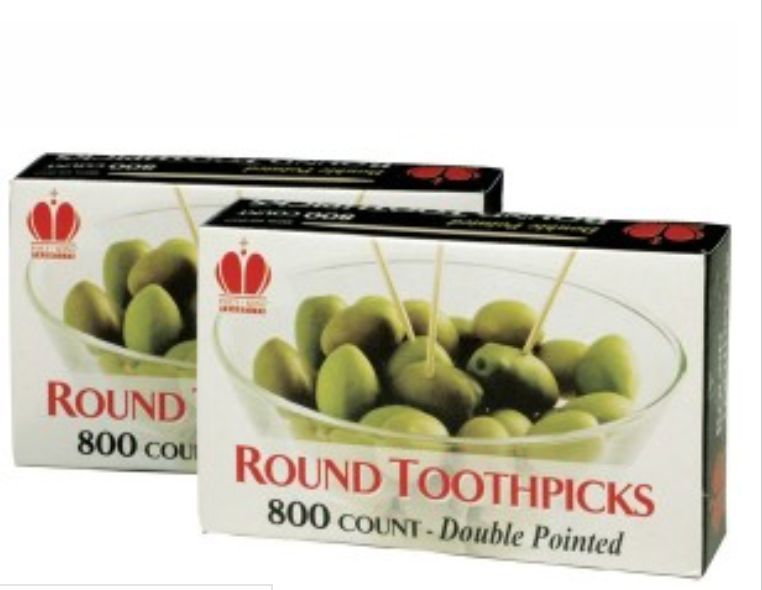 Poly King® Round Toothpicks Unwrapped Double Pointed Wooden 19,200 Count
