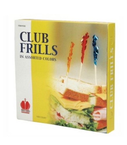 Poly King® Club Frills Wooden Sandwich Pick Club Assorted Colors 10,000 Count
