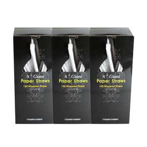 Poly King® 8" Giant Paper Straws, Paper Wrapped Black/White Natural Eco Straws in Dispenser, 600 Count